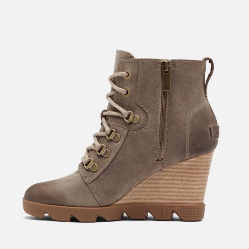 Sorel Joan Uptown boots khaki lace up wedge boots - Picture 3 of 14